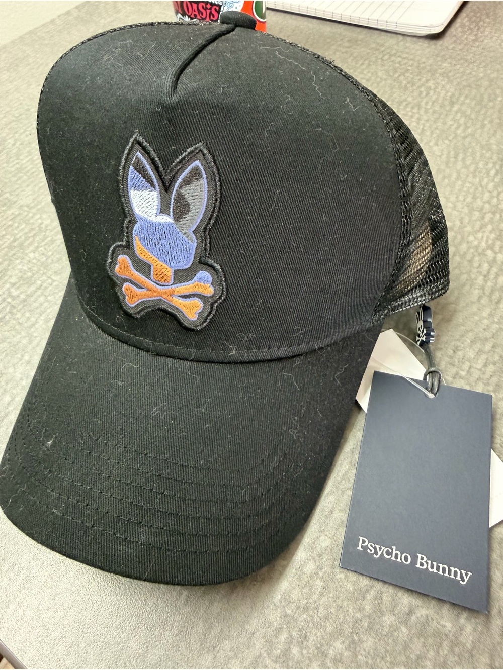 Psycho Bunny Black Cap with Multicolor Embroidered Bunny Patch
